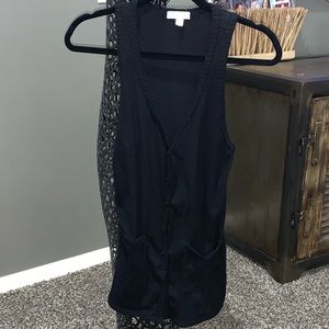 Black button up sleeveless cardigan